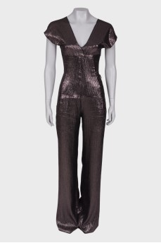 Open back metallic jumpsuit