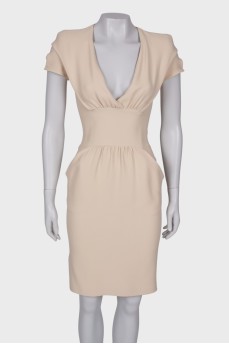 Beige V-neck dress 