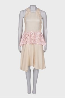 Beige dress with openwork top