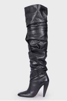 Leather booties with a square toe