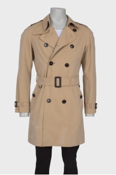 Men's beige trench coat with a belt