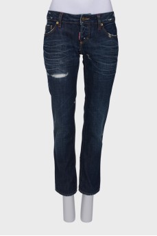 Dark blue ripped effect jeans