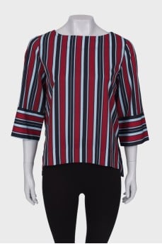 Striped long back blouse with tag