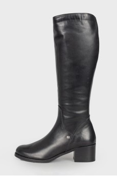 Leather block heel boots