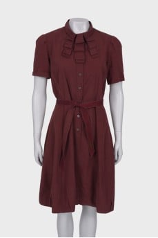 Burgundy dress with a belt