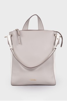 Two-tone leather backpack with handle