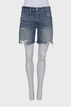 Ripped effect denim shorts