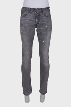 Men's gray ripped jeans