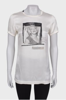 Silk T-shirt with print