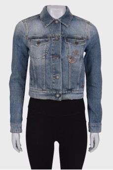 Denim jacket with anchor embroidery