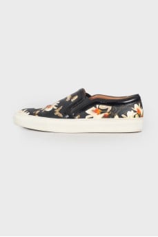Printed leather slip-ons