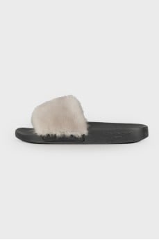 Slippers with mink fur