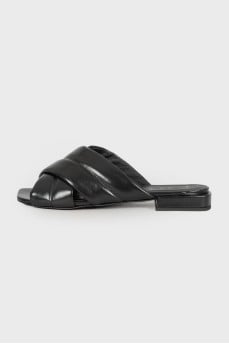 Black leather slippers