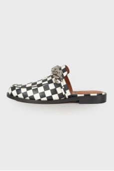 Black and white mules with chain
