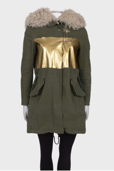 Green parka with fur