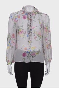 Sheer blouse in floral print