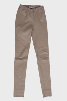 Beige leather leggings