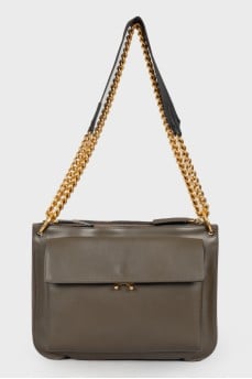 Dark olive leather combo bag