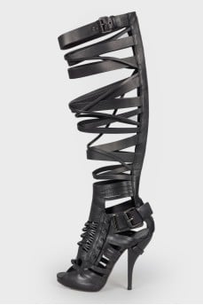 Semi-open knee-length sandals