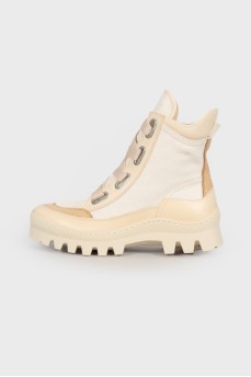 Beige combo boots