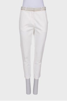 White trousers with gray-gold waist