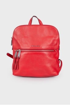 Red backpack with silver hardware