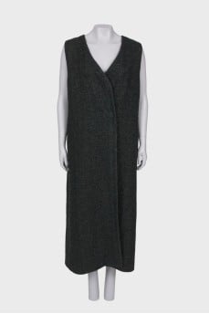 Wool dark green dress with lurex