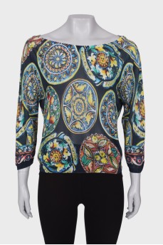 Navy blue print blouse