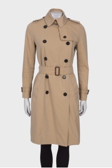 Beige double-breasted trench coat