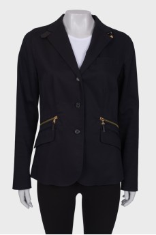 Navy blue jacket with gold hardware