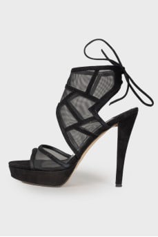 Heeled mesh sandals
