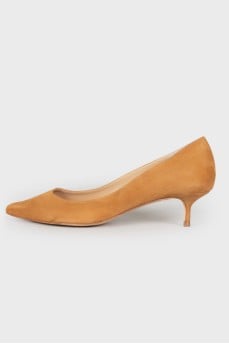 Suede mid-heel pumps