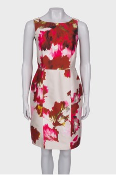 White dress in bright red print