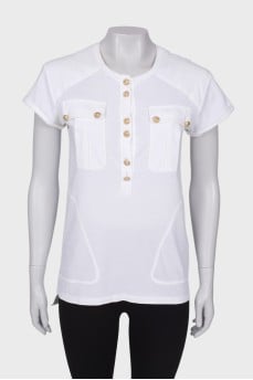 White T-shirt with golden buttons