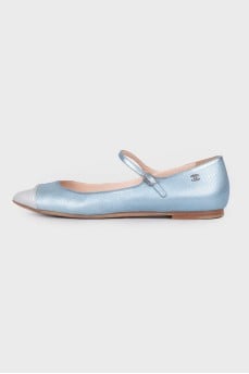 Silver blue low heel ballerinas