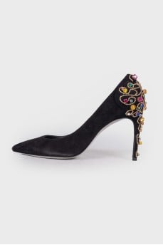 Suede shoes with rhinestones