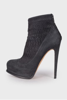 Navy blue embossed ankle boots
