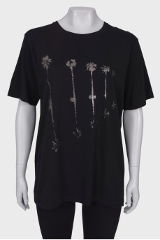Black T-shirt with silver print
