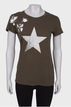Printed taupe T-shirt
