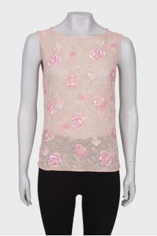 Translucent top embroidered with sequins