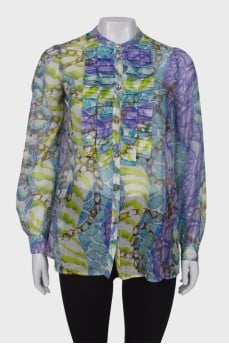 Sheer blouse with ruffles