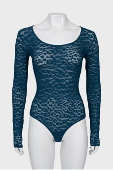 Lace navy turquoise bodysuit