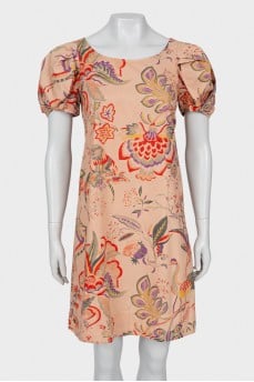 Printed dress with lantern sleeve