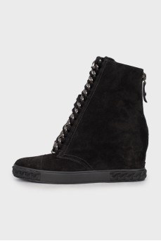Suede wedge heel boots 