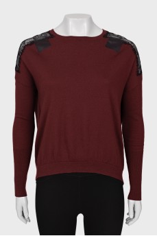 Burgundy sweater with lace
