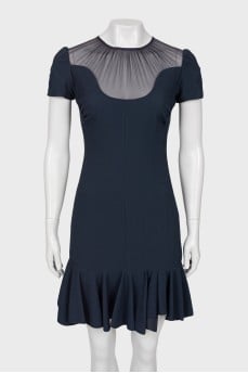 Navy blue dress with a frill at the hem
