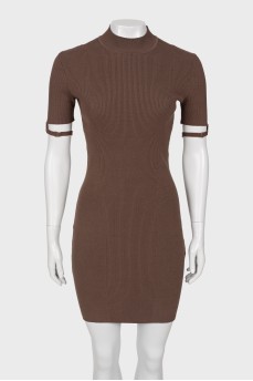 Short sleeve brown mini dress
