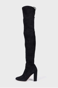 Suede block heel booties 