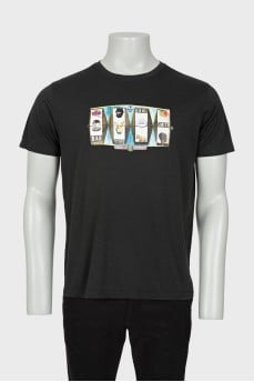Men's dark green printed T-shirt