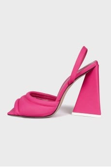 Textile mules with figured heels